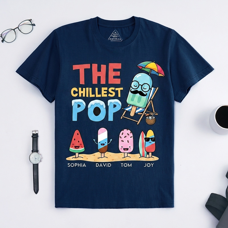 Personalized The Chillest Pop Shirt Custom Dad T-Shirt with Kids Names Birthday Gift Father's Day Gift For Grandpa Dad