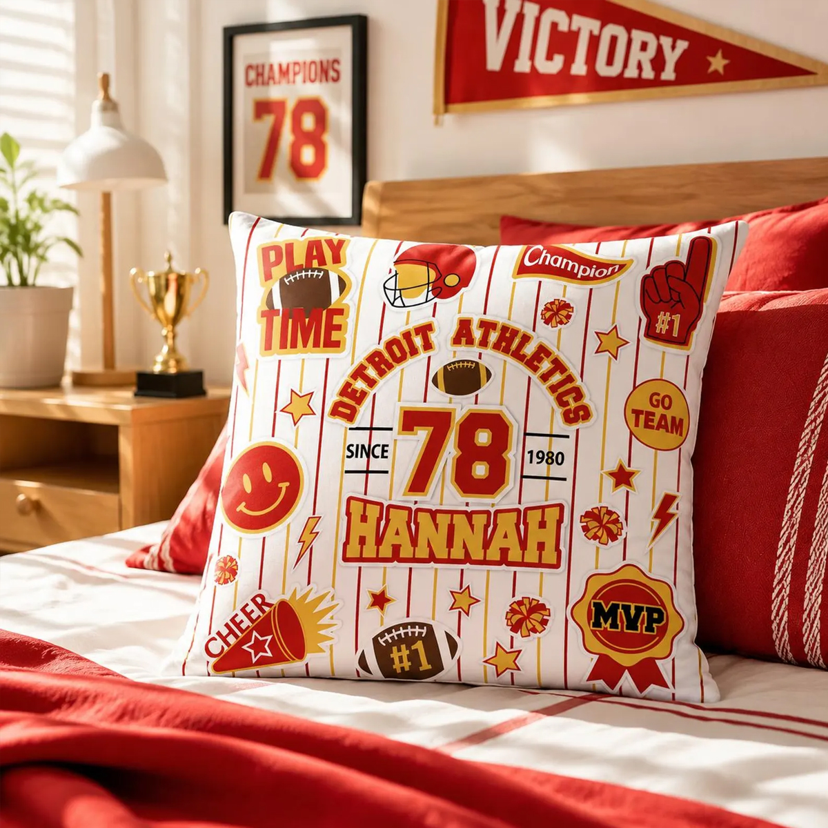  Personalized Sports Throw Pillow Custom Name Number Team Jersey Style Cushion Gift for Athlete Sports Fan