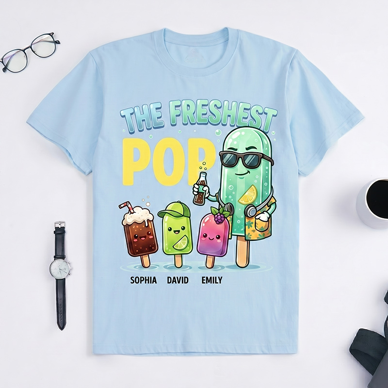 Personalized The Freshest Pop Shirt Custom Papa T-Shirt with Kids Names Birthday Gift Father's Day Gift For Grandpa Dad