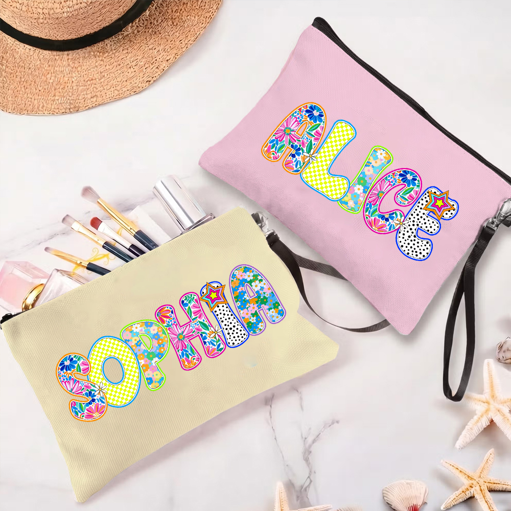 Personalized Artistic Name Makeup Bag Summer Vacation Party Gift for Women