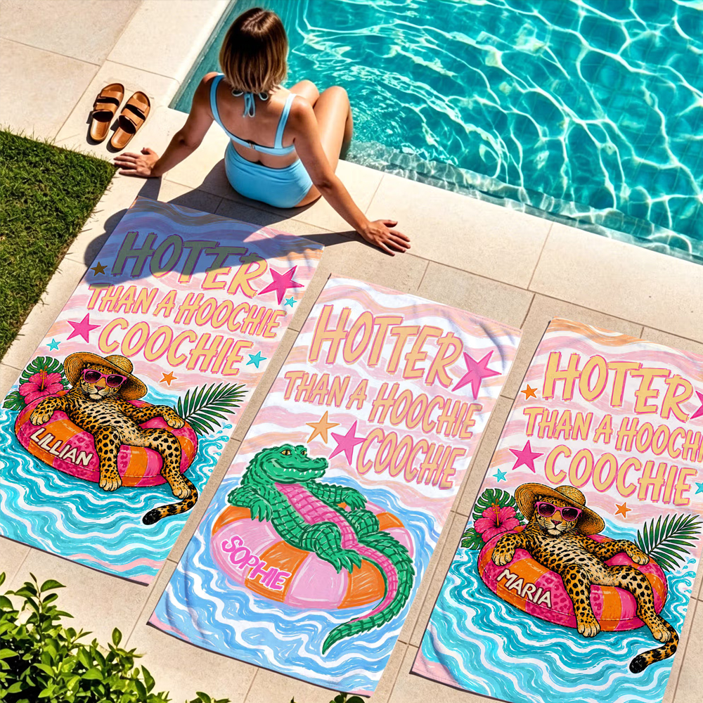 Personalized Cartoon Animals Soft Quick Dry Beach Towel with Name Summer Vacation Birthday Travel Beach Gift for Young Couples Women Besties