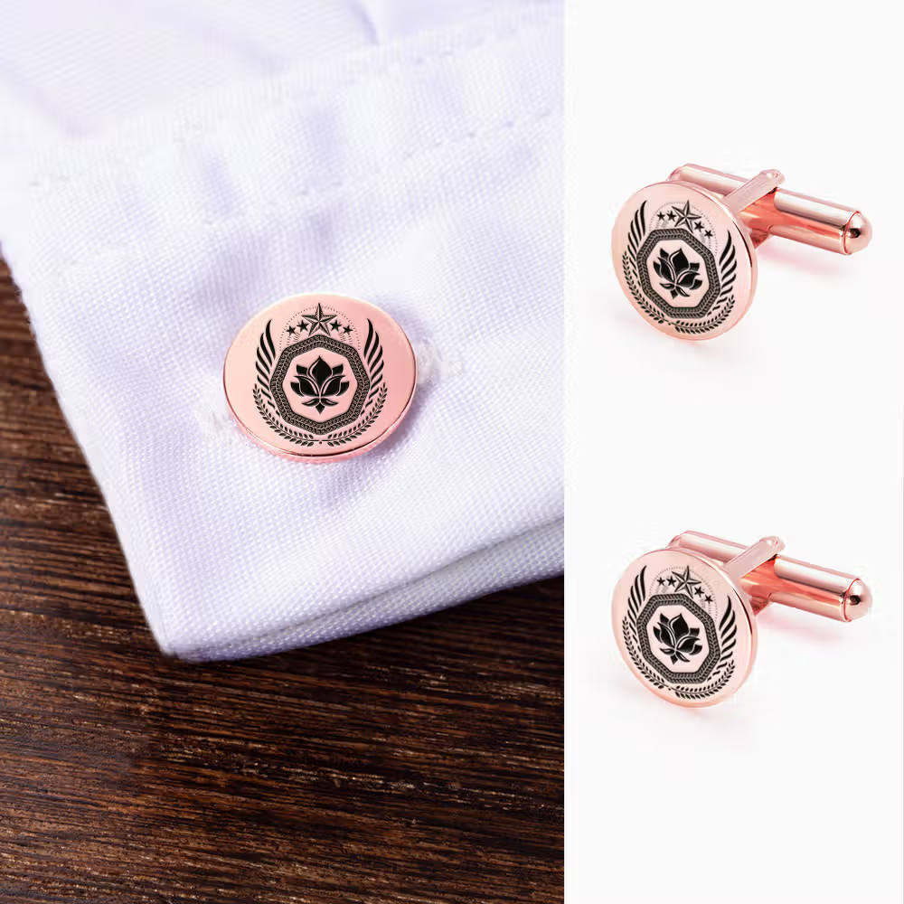 Personalized Family Crest Cufflinks with Engraved Photo Father's Day Birthday Gift for Men