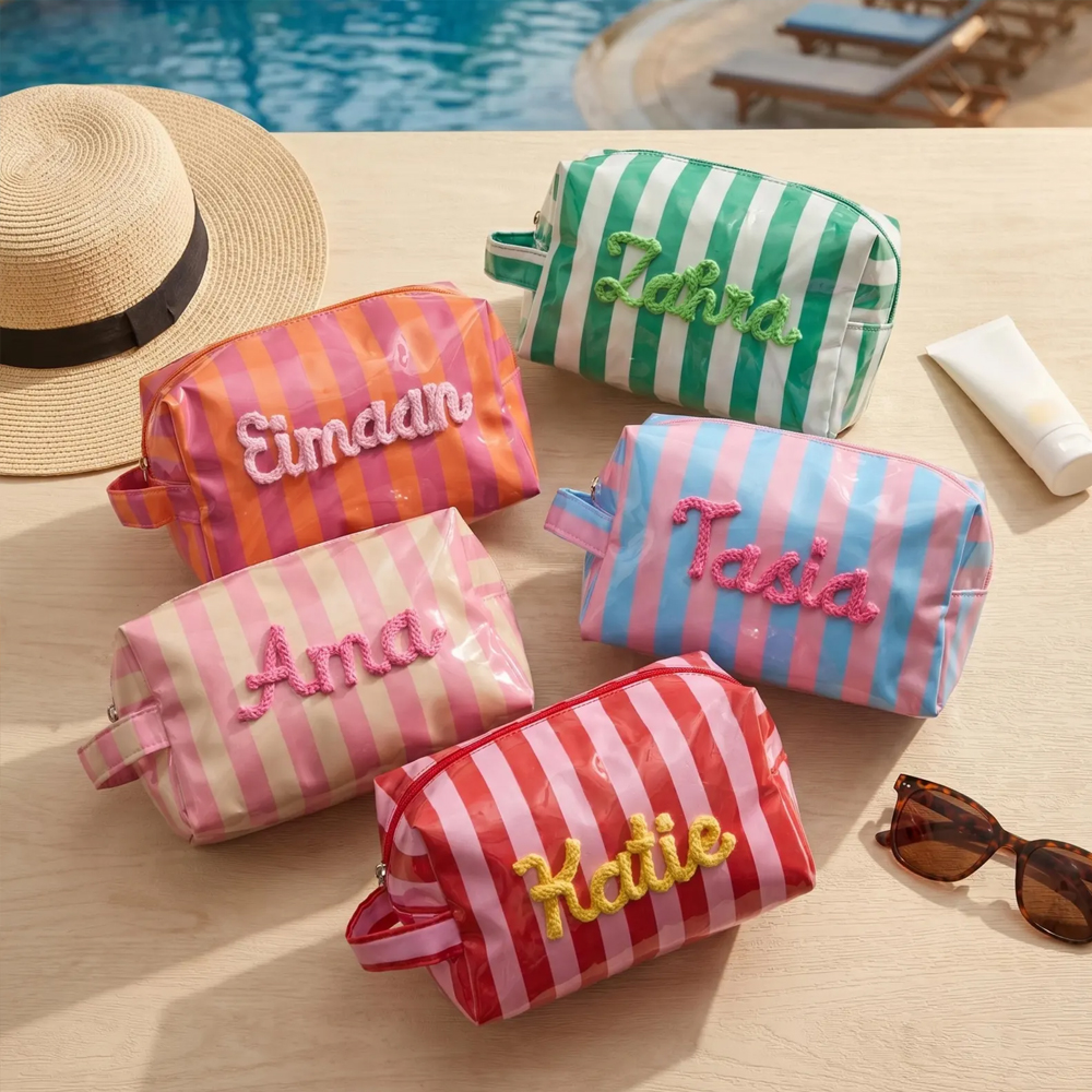 Personalised Waterproof Makeup Bag Name Travel Toiletry Bag Summer Vacation Cosmetic Bag Birthday Gift Gift for Her