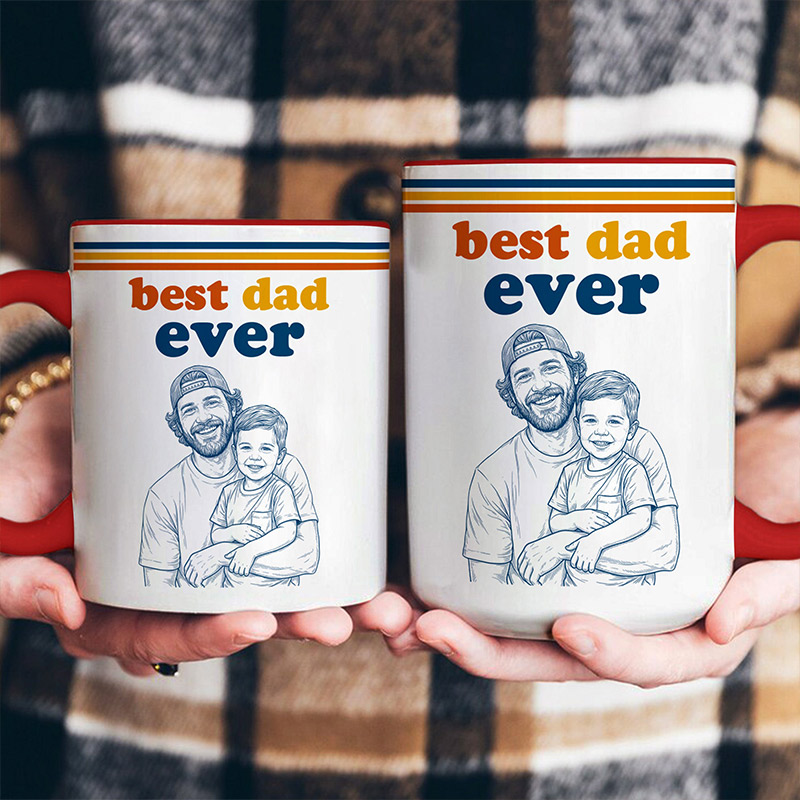 Personalized World's Best Dad Sketch Line Art Retro Mug Father's Day Gift For Dad Husband Mug