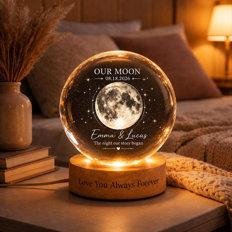 Personalized Our Moon Crystal Ball Night Light Custom Night Sky By Date Gift Wedding Anniversary Gift Gift for Wife Husband Couple Gifts