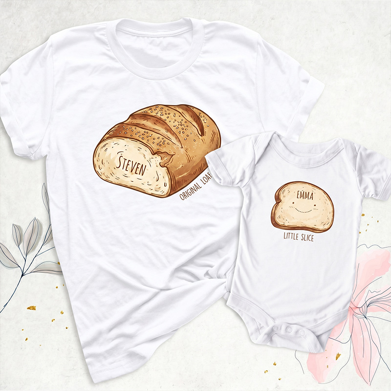 Personalized Daddy and Me Funny Shirt Dad Baby Matching Shirts Bread and Bread Slice T Shirt Fathers Day Dada Mini Outfit Dad Son Shirt Dad Girl Tee