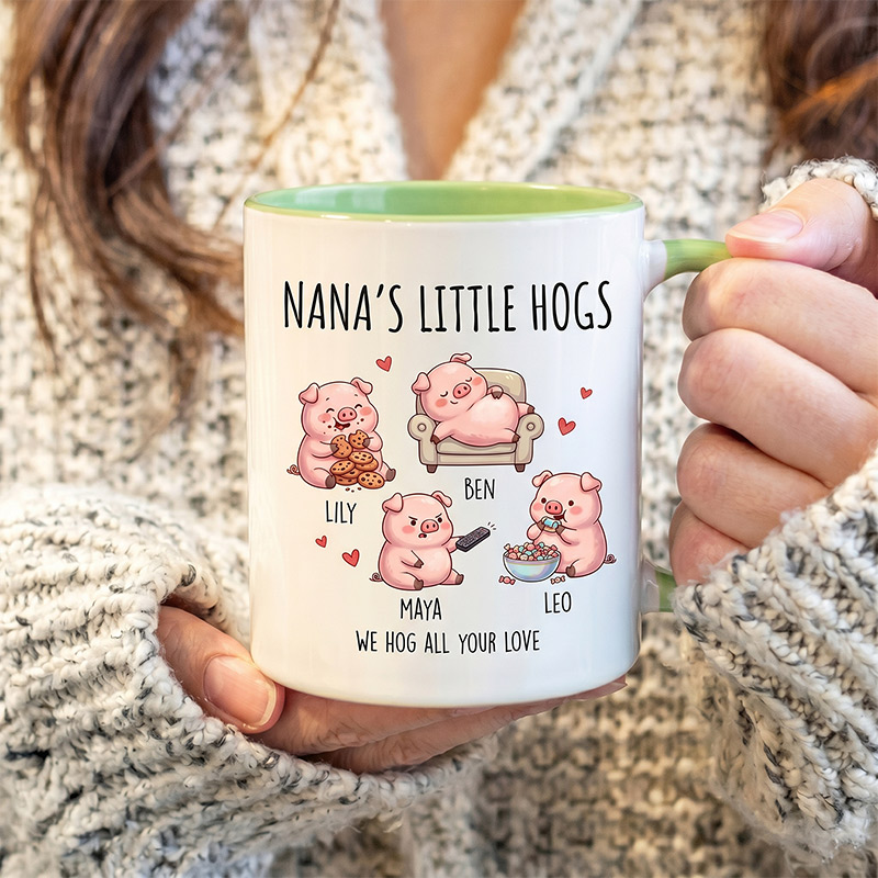 Personalized Nana's Little Hogs Mug Custom Mug with 1-6 Kids Names Gift Birthday For Nana Christmas Gift