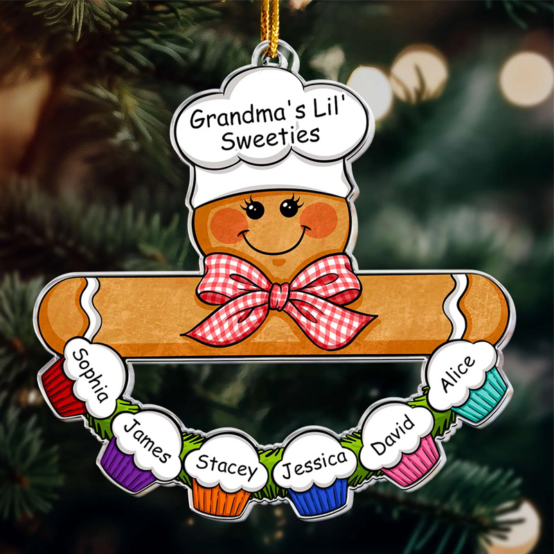 Personalized Gingerbread Baker Acrylic Ornament with Kids Names Custom Family Decoration Holiday Decor Baking Lover Gift