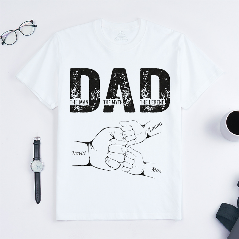 Personalized Dad Shirt The Man The Myth The Legend Dad Custom Dad T Shirt with 1-9 Kids Names Birthday Gift