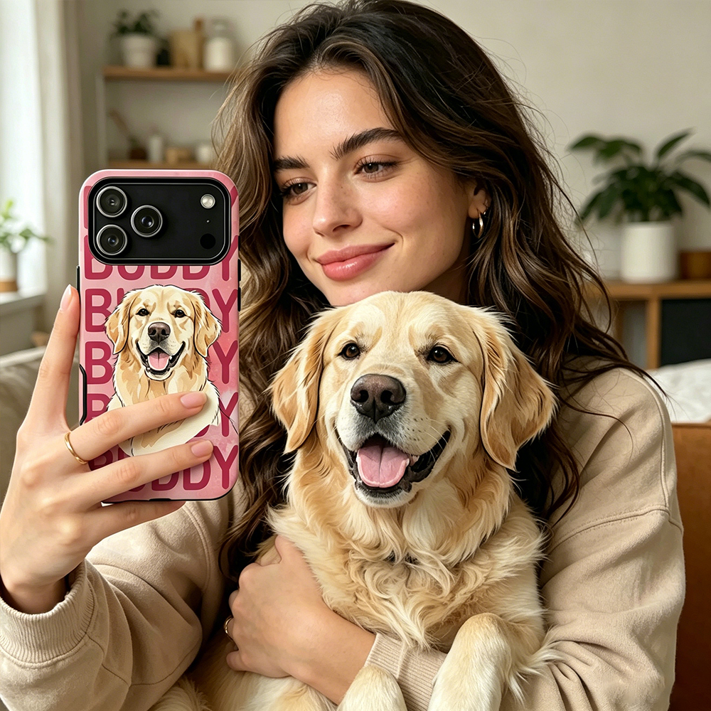 Personalized Pet Phone Case Custom Pet Portrait & Name Watercolor Style Gift for Pet Owner