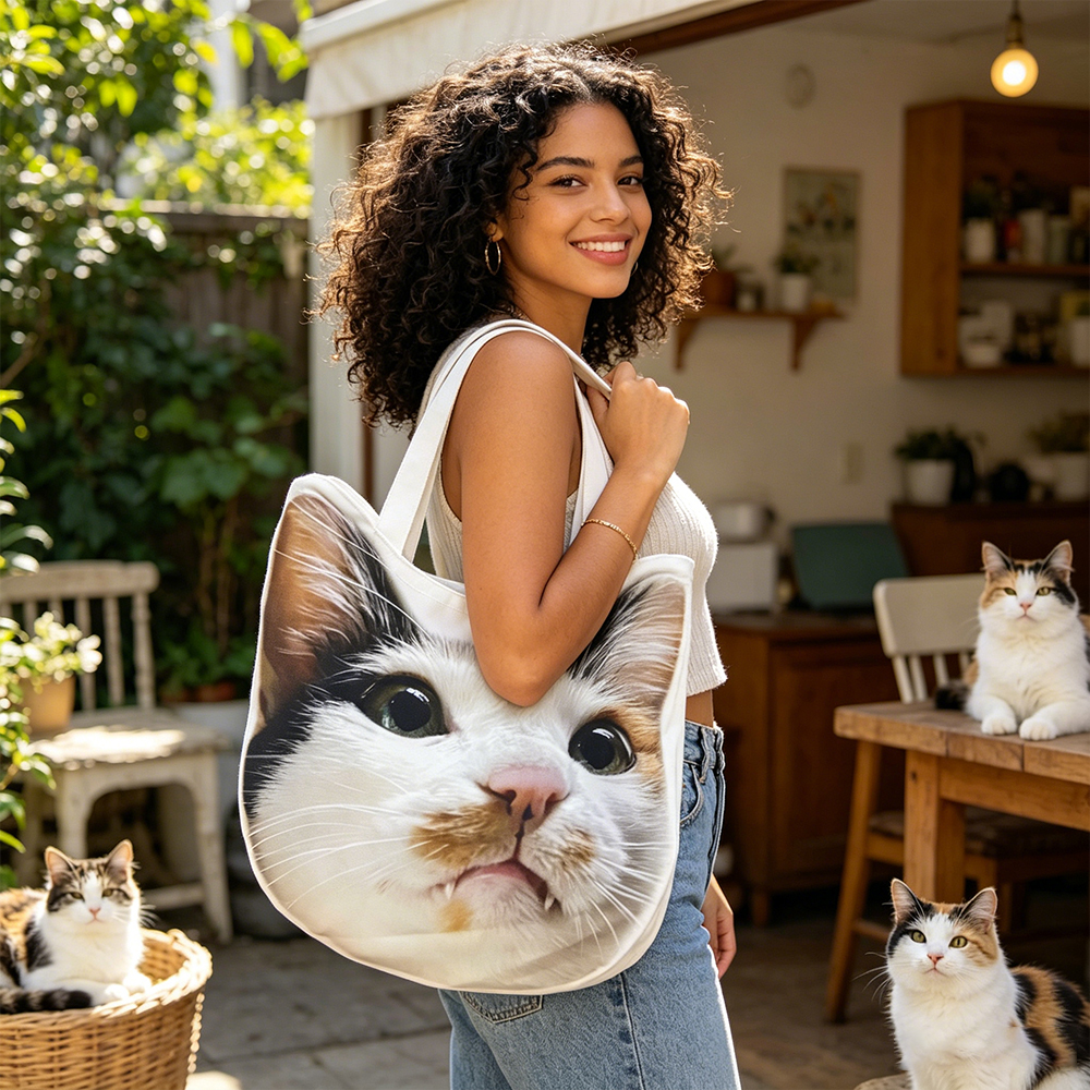 Personalized Pet Tote Bag Pet Head Shaped Canvas Bag Custom Photo Gift for Pet Lovers