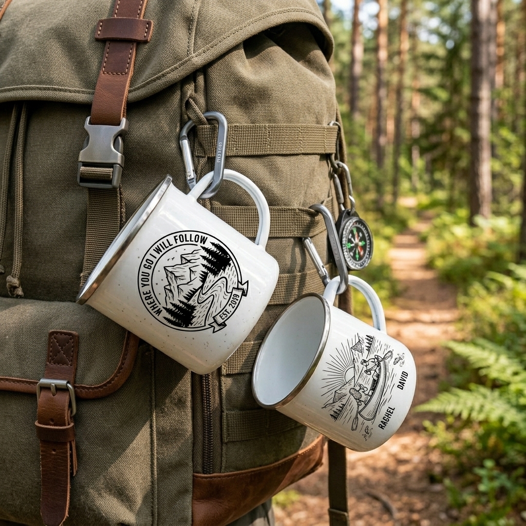 Personalized Where You Go I Will Follow Enamel Mug Custom Couple Hiking Travel Cup Anniversary Wedding Gift For Husband Wife