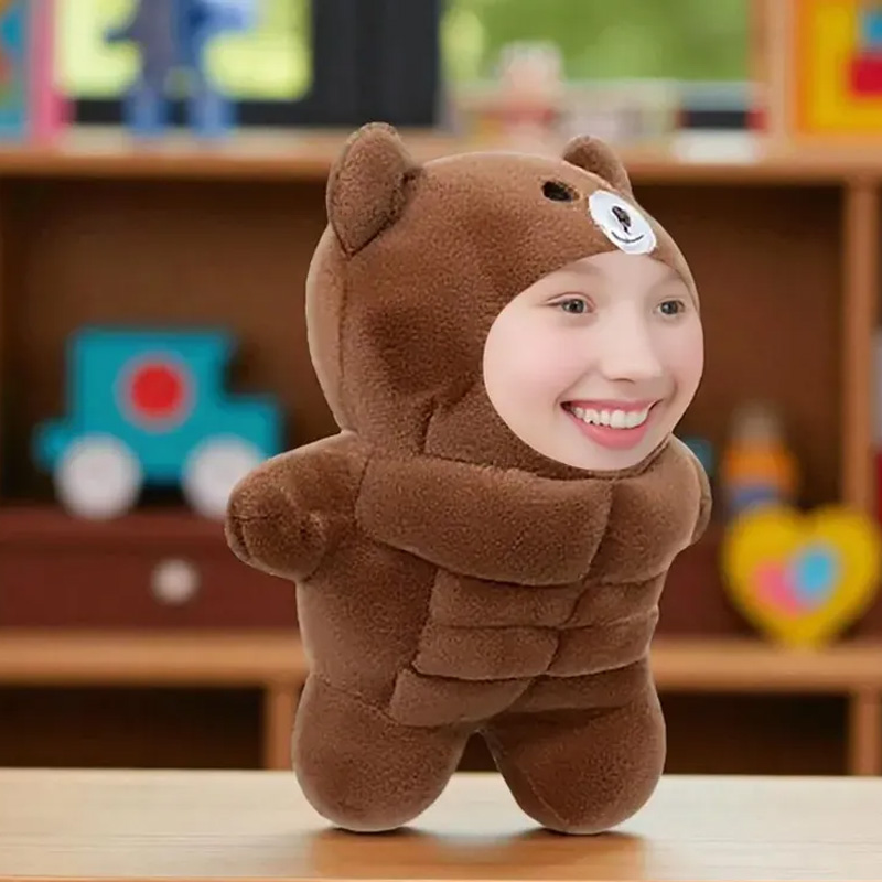 Personalized Muscle Bear Plush Toy Custom Face Stuffed Animal Pillow for Friends Gym Rat Gym Lovers