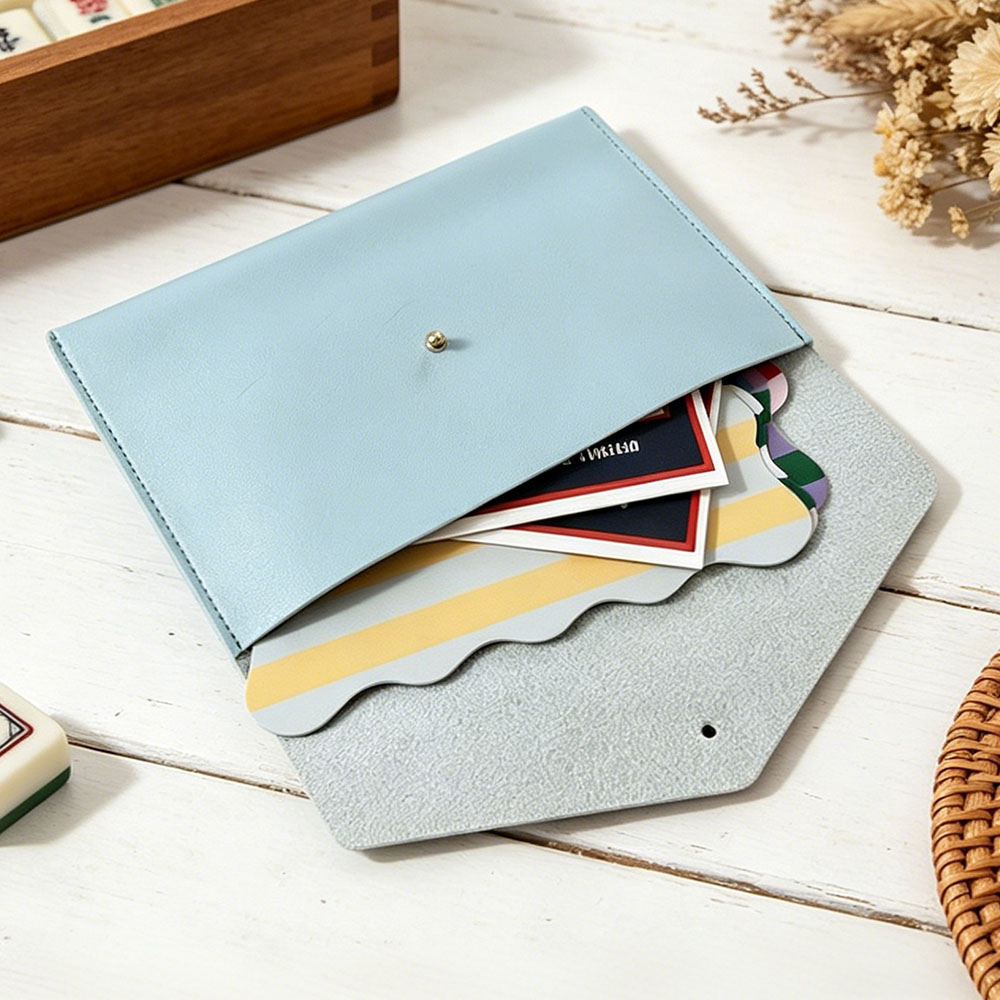 Mahjong Card Case Personalized Gift Monogram Holder Leather Clutch Card Storage Game Accessory Custom Design Embossed Initials