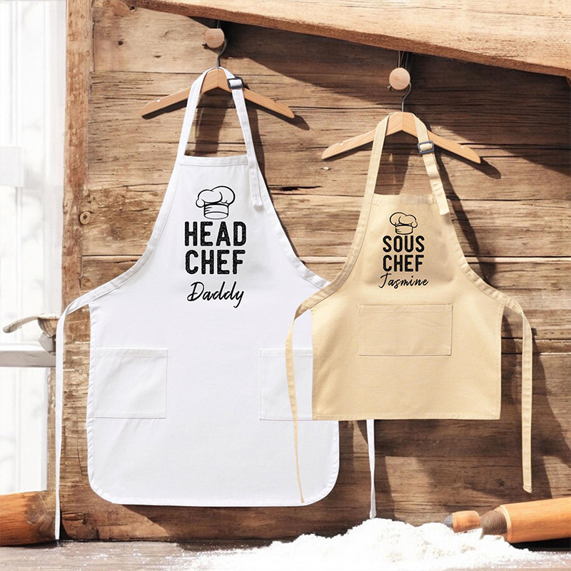 Personalized Dad and Child Cooking Aprons Matching Chef Aprons with Names Custom Family Chef Apron Set Kitchen Apron Gift