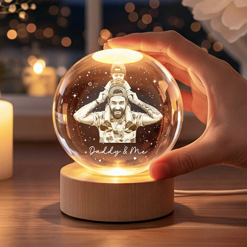 Personalized Crystal Ball Night Light Custom Daddy & Me Photo Gift For Dad Birthday Gift