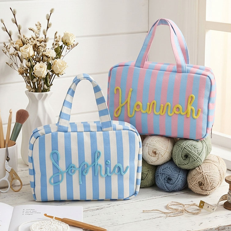 Personalized 3D Chenille Name Crochet Tool Storage Bag Custom Expandable Hanging