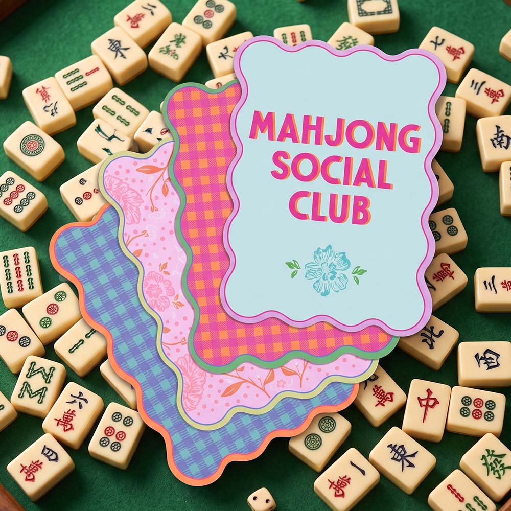 Mahjong Shuffler Cards Set of 4 PVC Cards Mahjong Accessories Game Night Girls Night Pink Green Orange Blue Floral