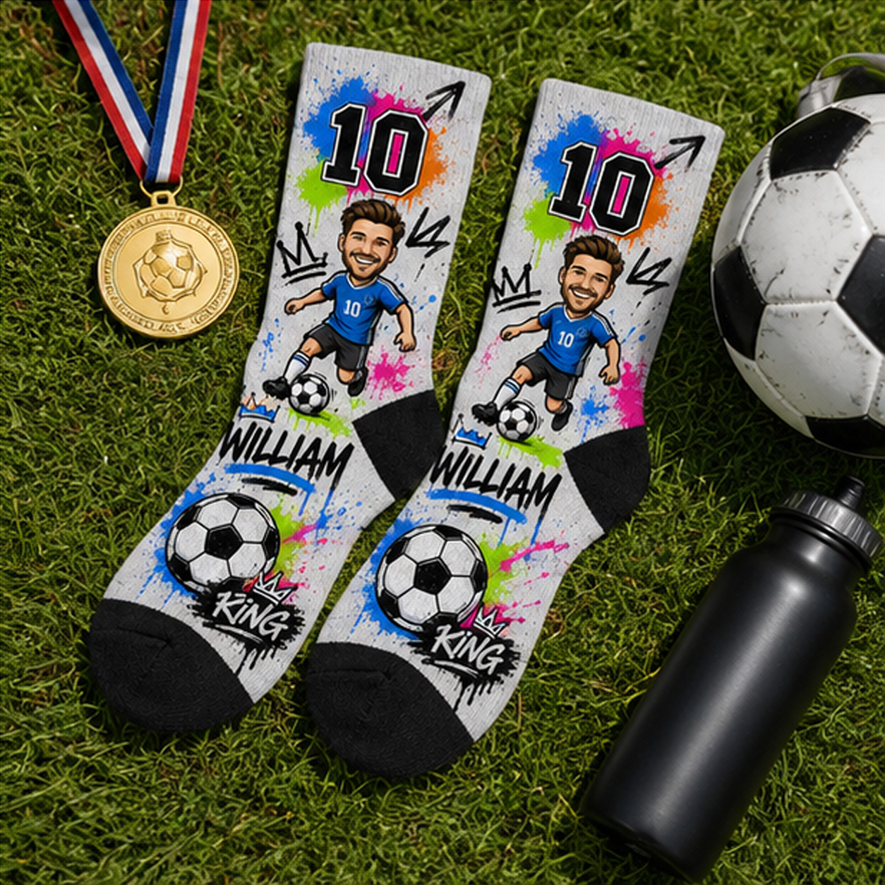 Personalized Soccer King Photo Socks – Because Your Football Legend Deserves His Own Face & Number