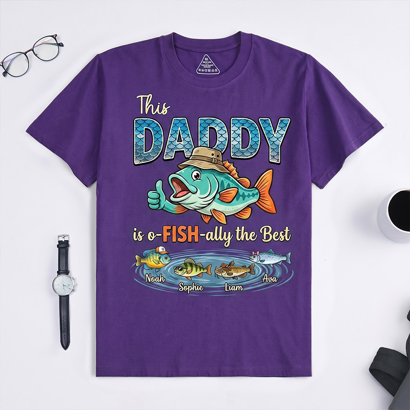 Personalized This Daddy Is o-FISH-ally the Best Shirt Custom Dad T Shirt with 1-8 Kids Names Dad Birthday Gift for Him
