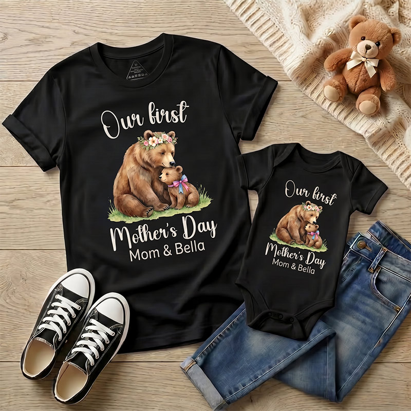 Personalized Our First Mother's Day Shirt Mommy and Me Funny Shirt Mom Baby Matching Shirts New Mom Gift