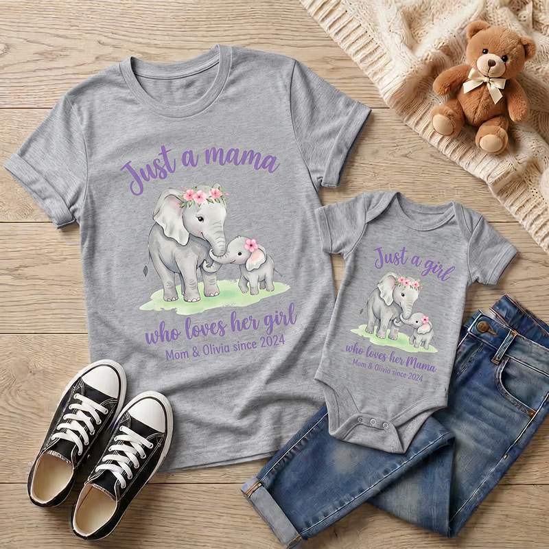 Personalized Just A Mama Who Loves Her Girl Shirt Mommy and Me Funny Shirt Mom Baby Matching Shirts New Mom Gift