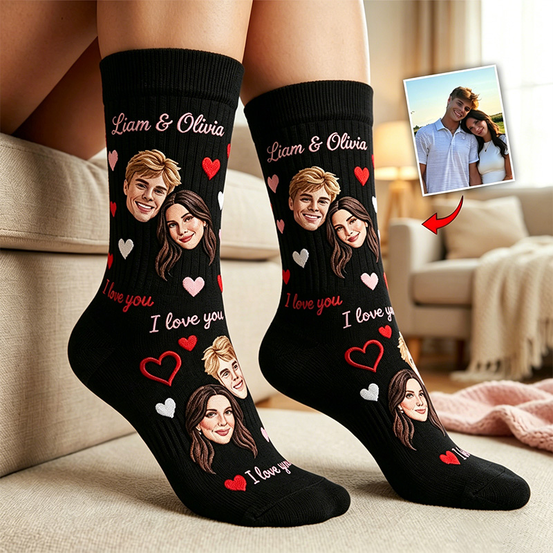 Personalized Couple Face Photo Socks I Love You Socks for Her Valentine's Day Socks for Husband Wife Boyfriend Girlfriend Sock Gift