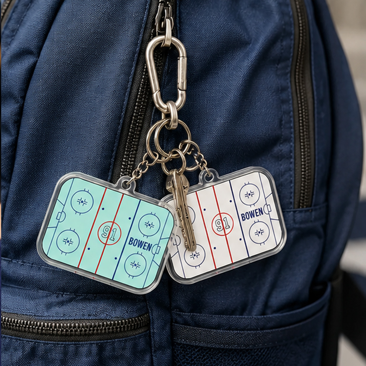 Personalized Ice Hockey Rink Keychain – Custom Name & Jersey Number Gift for Hockey Players and Fans