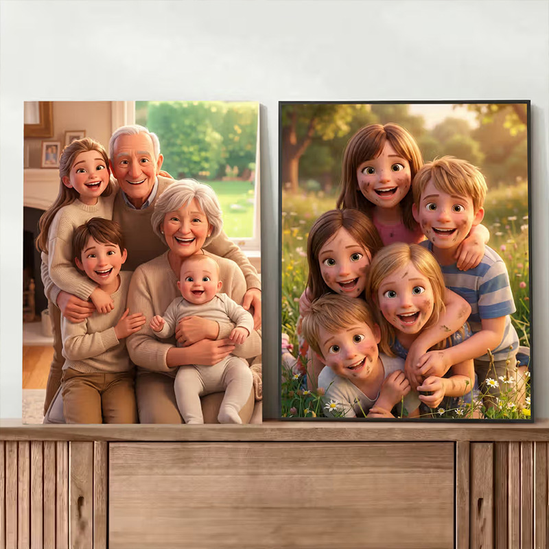 Personalized Modern Cartoon Pixar Style Photo Canvas Prints Home Wall Decor Ship from USA Birthday Anniversary Gift for Family Friends Ship in: 1-2 days