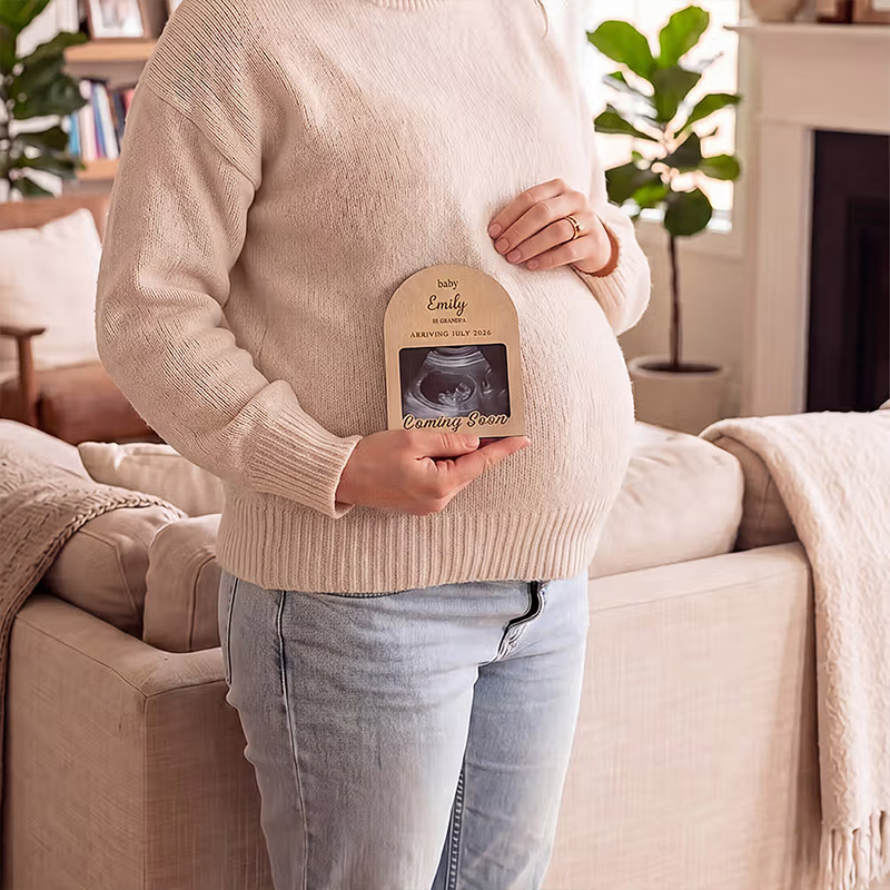 Personalized Wooden Ultrasound Picture Frame with Baby Name and Date Pregnancy Baby Announcement Gift for Grandparents New Parents
