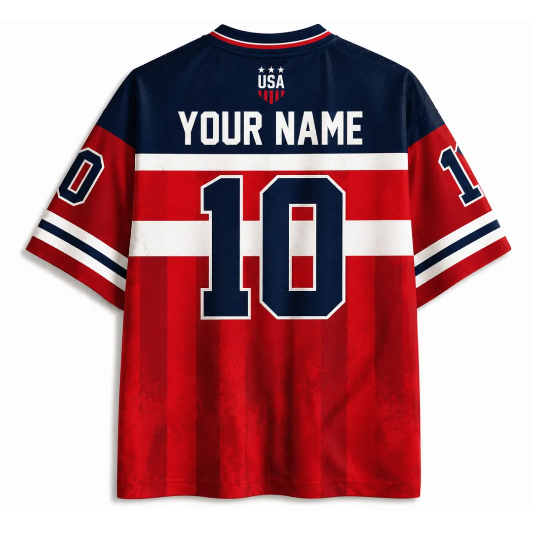 Personalized USA 26 Soccer Kids Mesh Jersey Bold Red White & Blue Heart of Champions for USA Fans