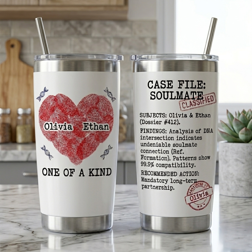 Personalized Fingerprint Love Tumbler for Husband and Wife Anniversary Gift for Him Couple Name Tumbler 20OZ Stainless Steel Tumbler