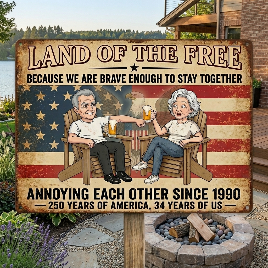 Personalized United States Of America 250th Anniversary Couple Backyard Sign Annoying Each Other Since xxx Years Metal Sign Personalized Custom Classic Metal Signs 