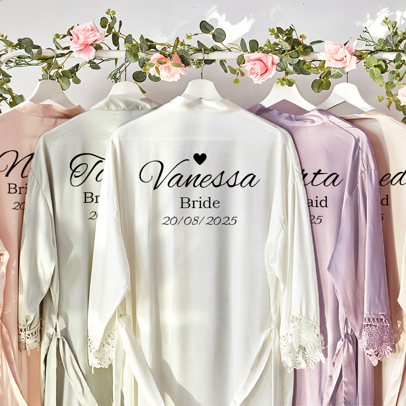 Personalized Bride Heart Robes Bridesmaid Robes Wedding Dressing Gown Bachelorette Party Robes