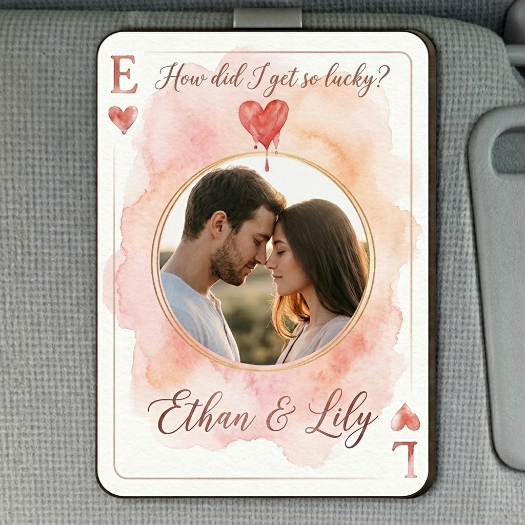 Personalized Photo Car Visor Clip Playing Cards Design Car Visor Clip Drive Safe Car Visor Clip Valentines Day Gift for Him Her Initial Playing Cards Visor Clip