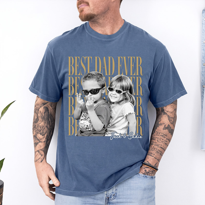 Personalized Dad Vintage Photo Shirt Best Dad Ever Shirt with Kids Photo Funny Dad Shirt Dad Christmas Gift