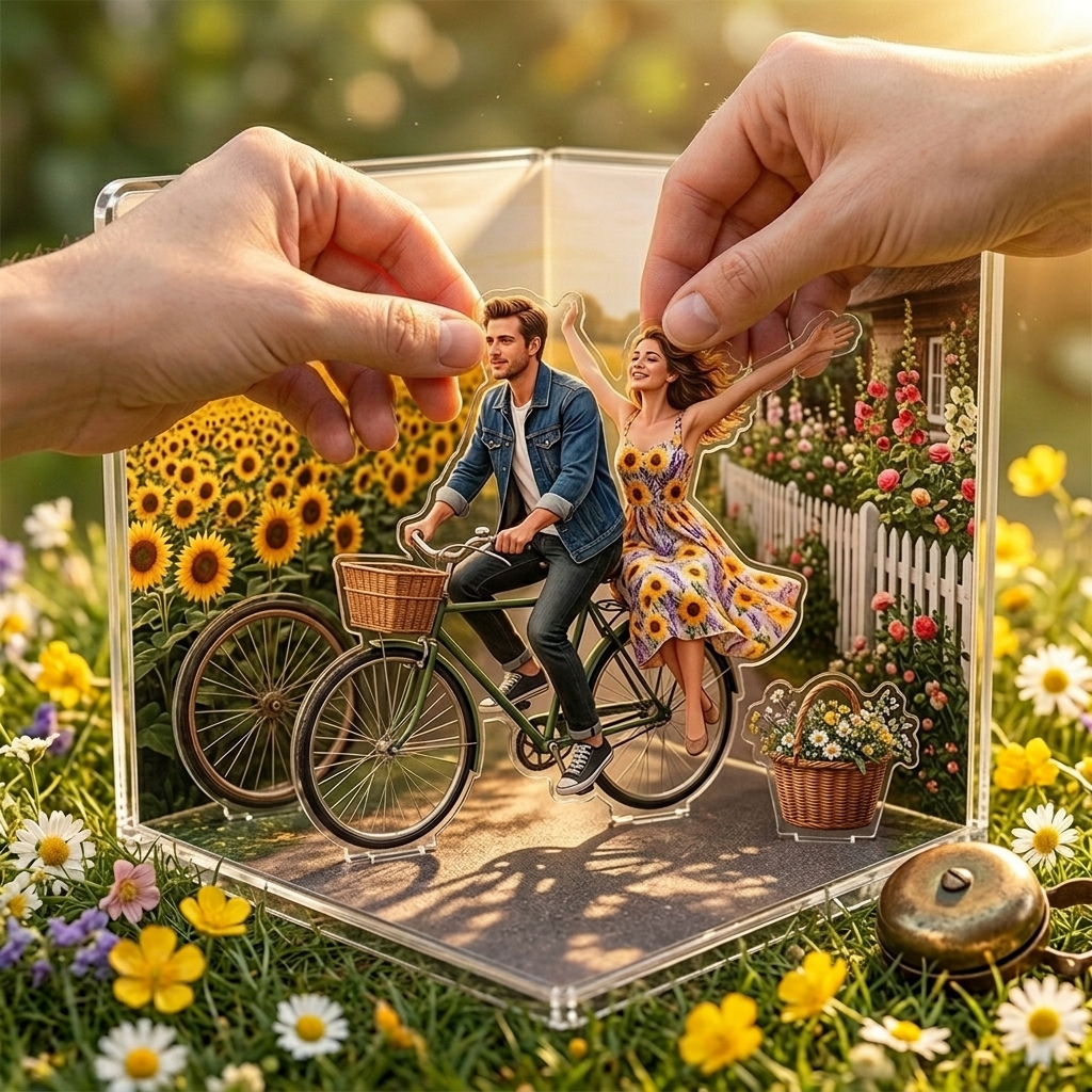 Personalized Couple Acrylic Photo Plaque 3D Couple Figurine Anniversary Gift for Her Romantic Gift Photo to Cartoon Stand Home Decor