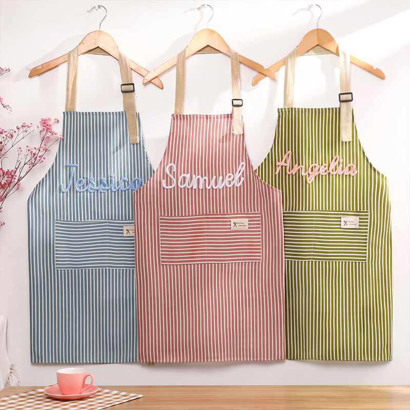 Personalized Striped Cooking Apron with Pocket Mom & Kids Apron Custom Matching Aprons with Pockets Name Kitchen Apron Gift for Cooking