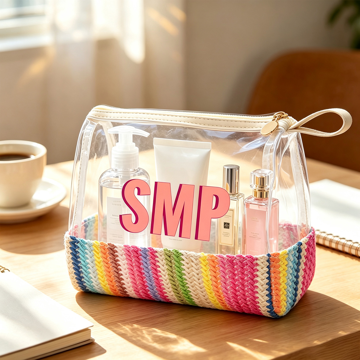 Personalized Straw Clear Handbag Custom Initials Makeup Bag Gift for Her