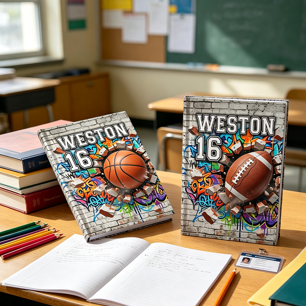 Personalized Graffiti Sports Notebook Custom Name and Number Back to School Gift for Kids