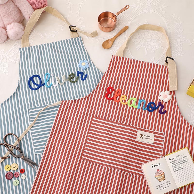 Personalized Striped Cooking Apron with Pocket Mom & Kids Apron Custom Matching Aprons with Name Kitchen Apron Gift for Cooking