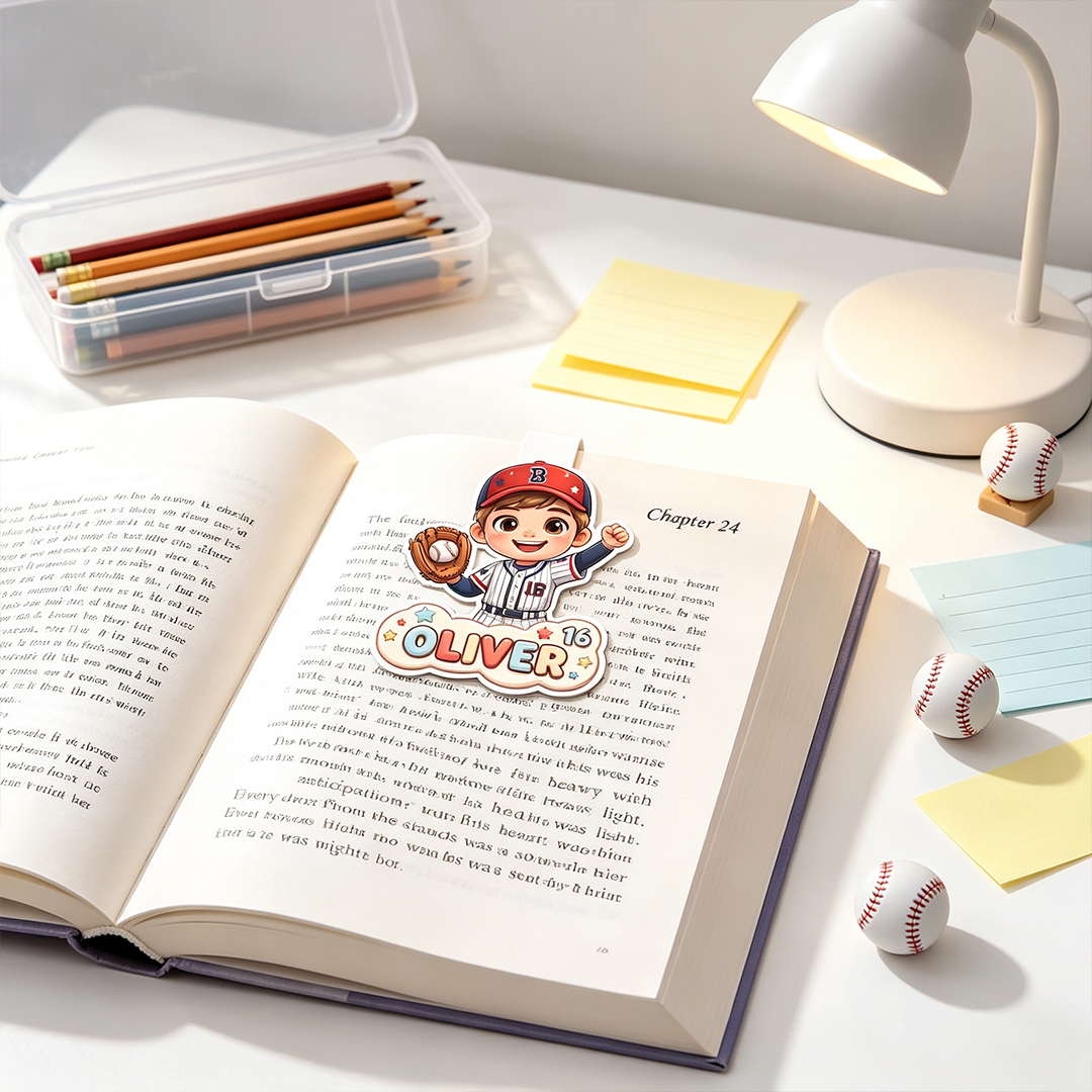 Personalized Baseball Magnetic Bookmark Clip Custom Photo Name and Number Back to School Gift for Bookworms Baseball Lovers