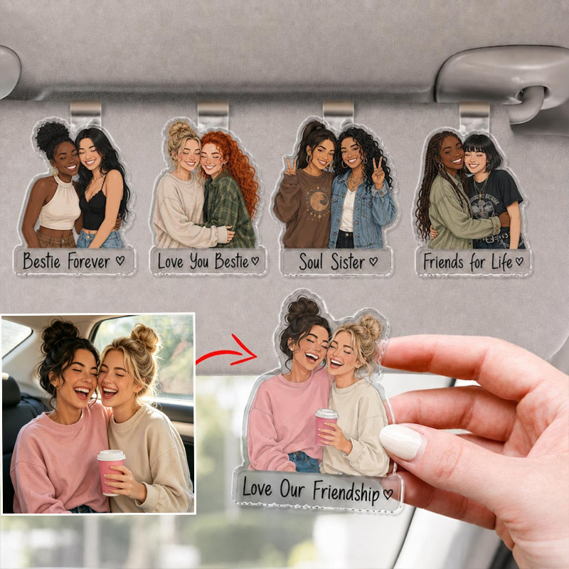 Personalized Bestie Photo Car Visor Clip Custom Clip De Visière De Voiture Bestie Personnalisé Accessoire De Voiture Photo Personnalisé Pour Ami Breloque Amitié BFF