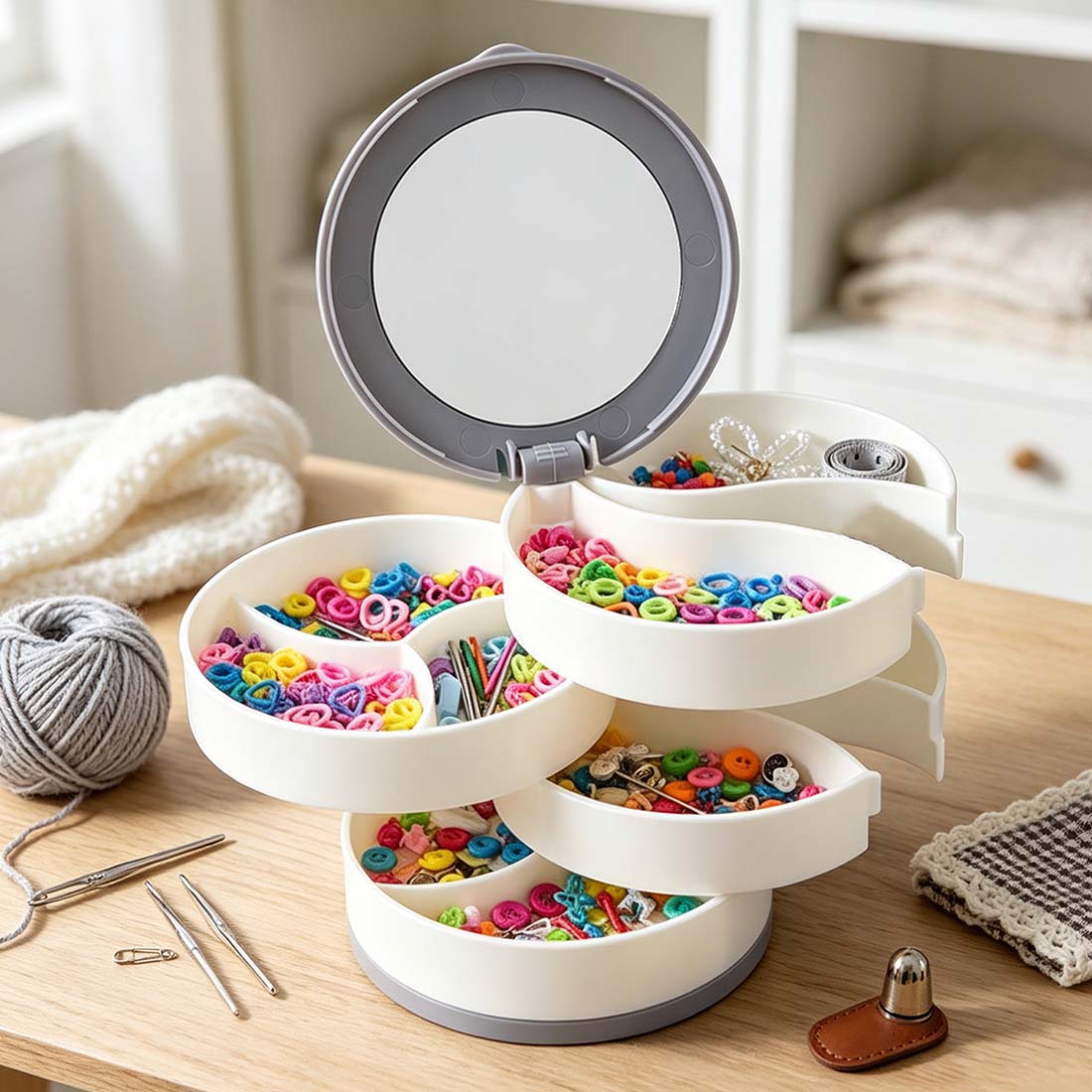 Personalized Knitting Crochet Notions Case Storage Box Rotating Multi-Layer Compartment Crochet Tool Case Custom Name with Flower