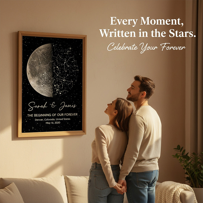 Personalized The Night It All Began Custom Moon Phase & Star Map Poster with Name Gift For Couple