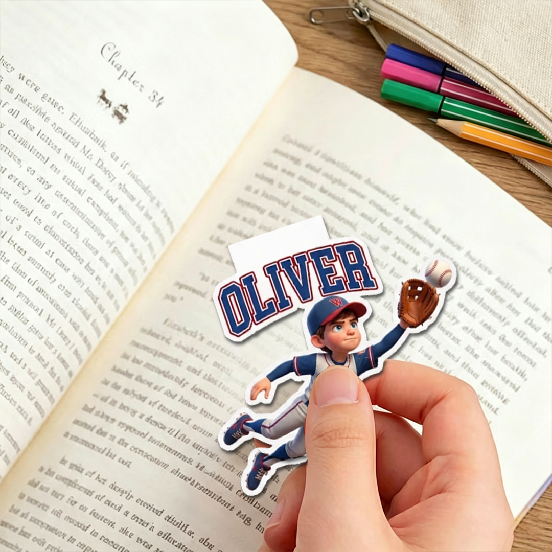 Personalized Baseball Magnetic Bookmark Clip Custom Baseball Moment and Number Gift for Baseball Kid