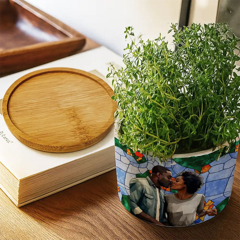 Personalized Photo Stained Glass Portrait Mom Grandma Parents Family Custom Ceramic Plant Pot