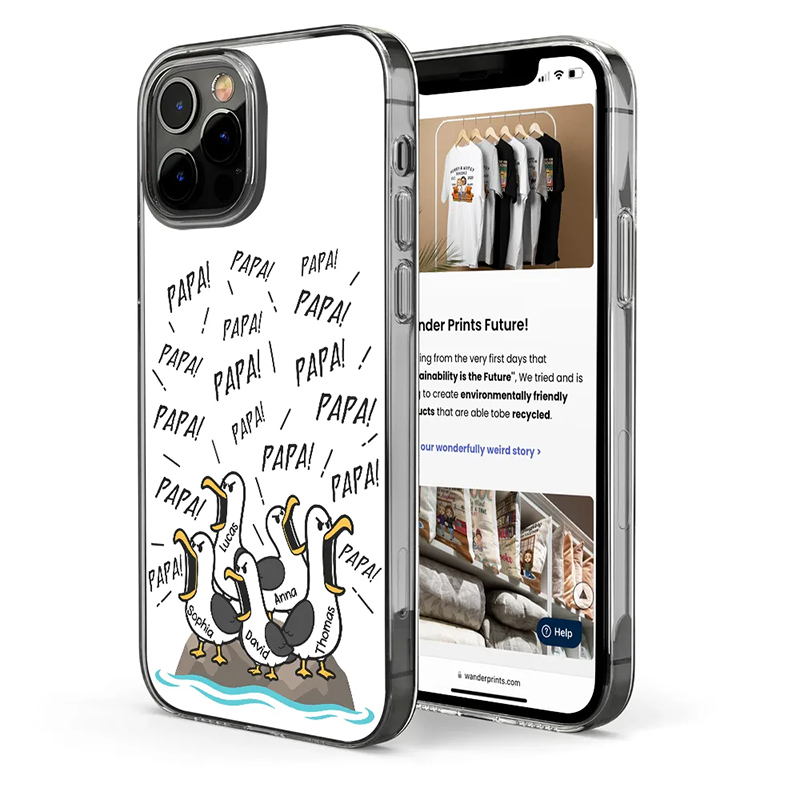 Personalized Funny Screaming Seagull Phone Case for Dad Custom Clear Phone Case with 1-10 Kids Names for Dad Birthday Gift 