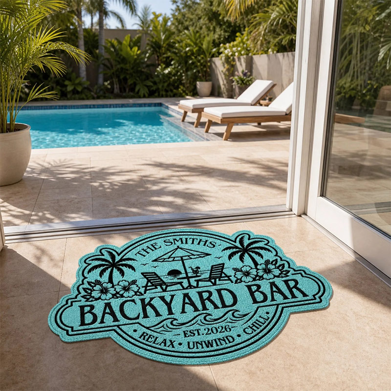 Personalized Poolside Shaped Doormat Cuatom Family Summer Vacation And Travel Gifts For Mom Dad Brother Sister Welcome To Our Happy Place
