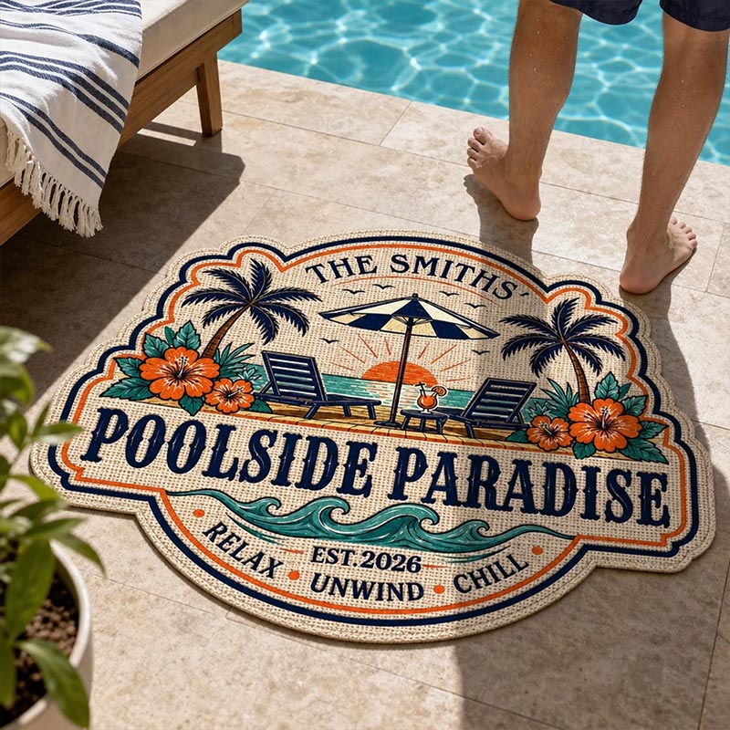 Personalized Poolside Shaped Doormat Cuatom Family Summer Vacation And Travel Gifts For Mom Dad Brother Sister Making Summer Memories
